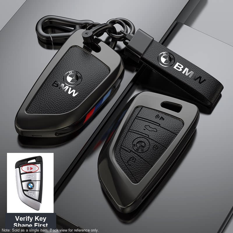 BMW Leather Key Fob Case - Style B, Obsidian Black, Bracelet Buckle