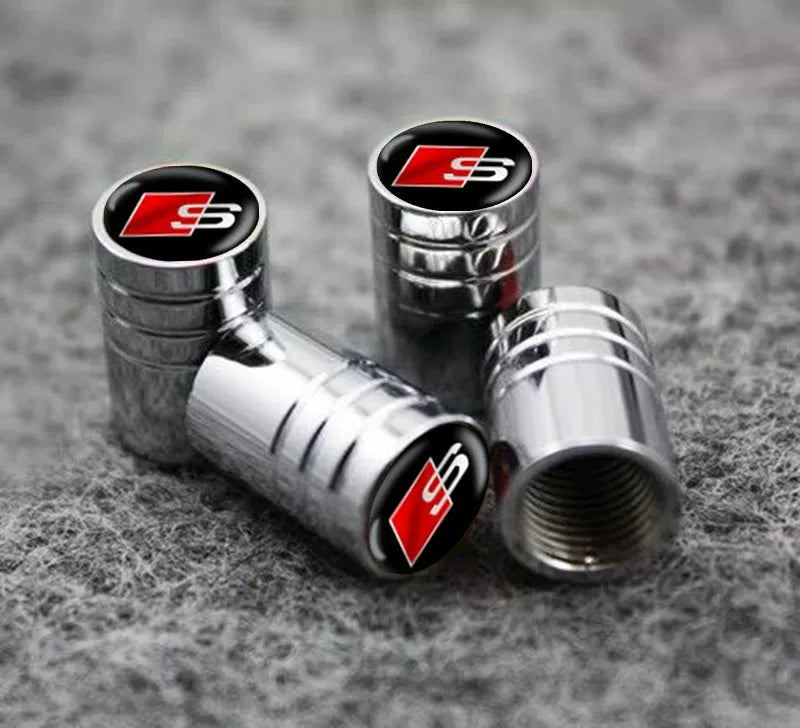 Audi Crystal Dome Emblem Valve Caps – Ribbed Chrome Luxury Set of 4