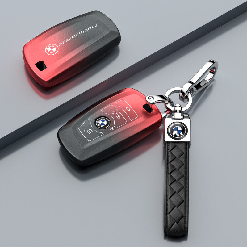 BMW TPU key fob case cover in Matte Volcano Red Lambskin Double Buckle for F-Series 3/5 Series, X3, GT, 1 Series smart key