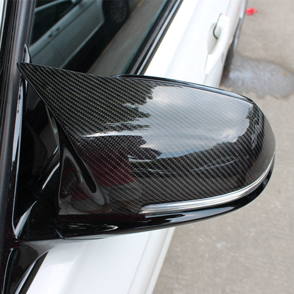 BMW carbon fiber pattern horn mirror cover close up