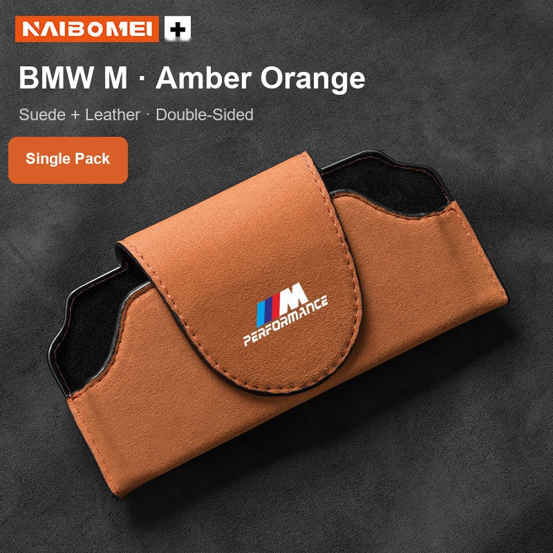 BMW M Performance suede visor glasses case amber orange