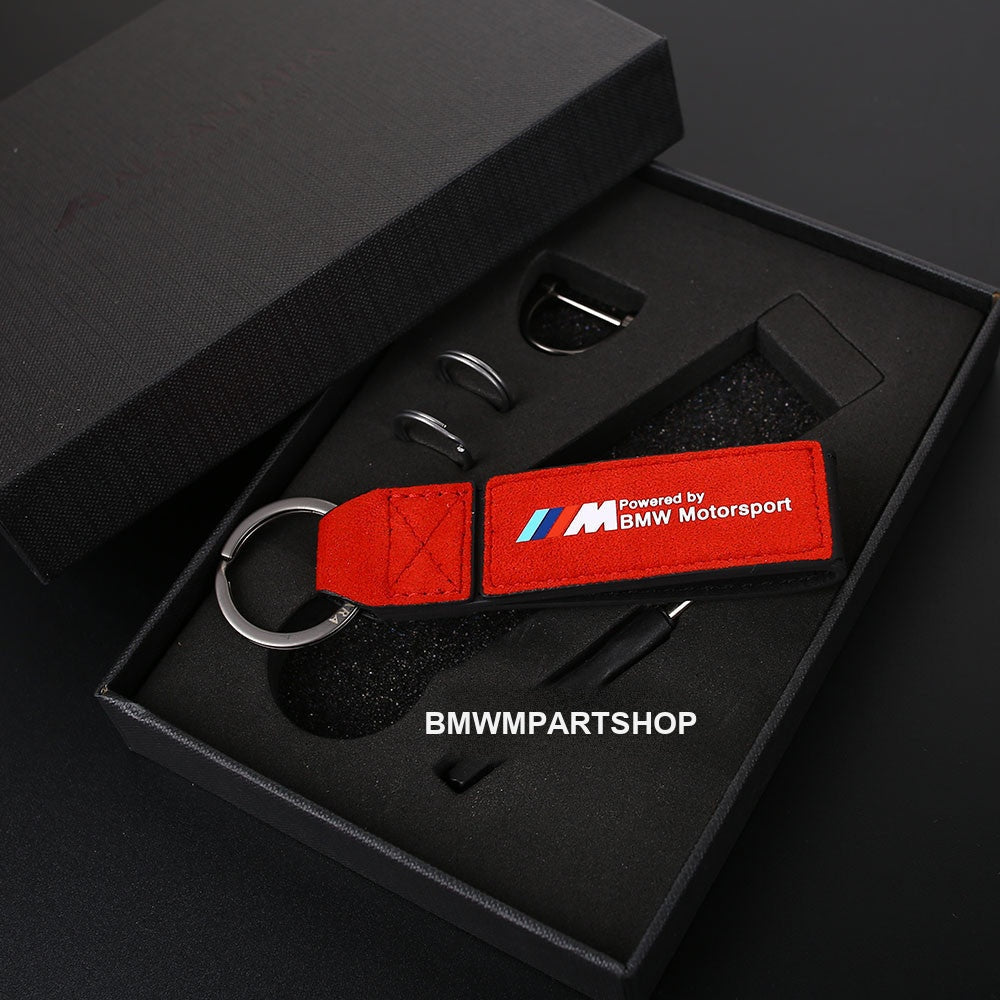 Red BMW M Power Alcantara suede keychain gift box set