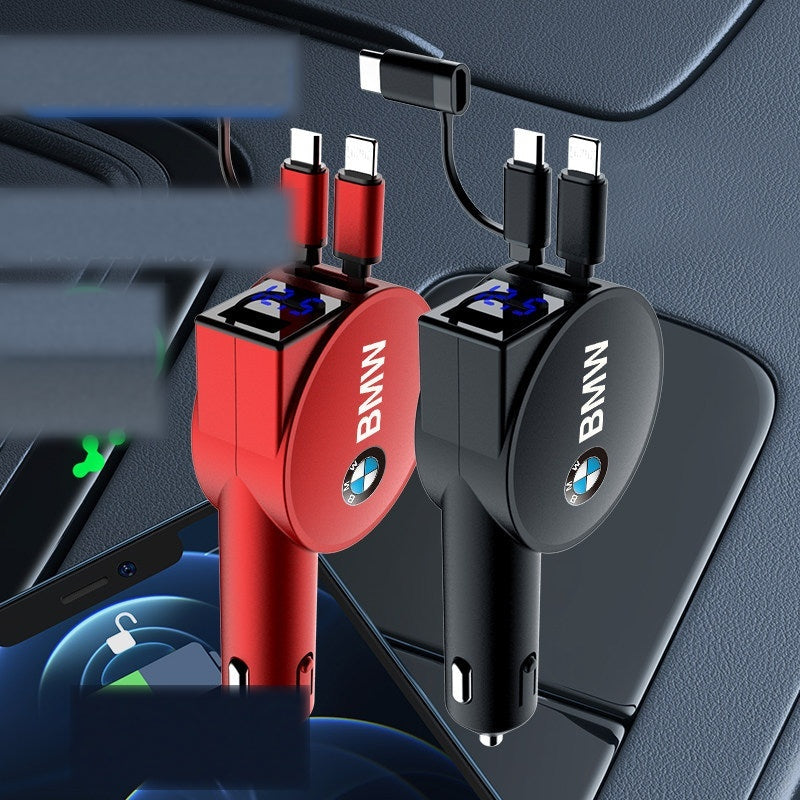 Red and black BMW badge car chargers side by side