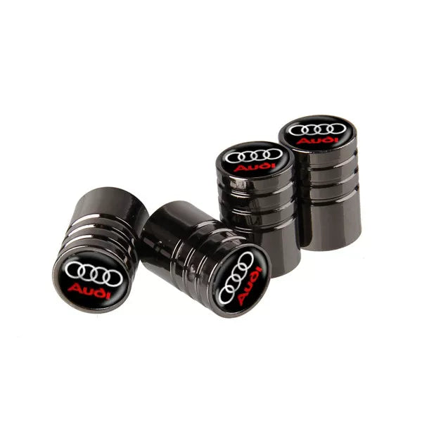 Audi Crystal Dome Emblem Valve Caps – Ribbed Chrome Luxury Set of 4