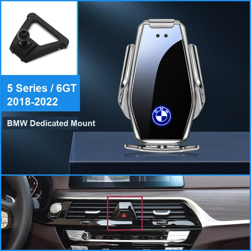 BMW wireless charging phone mount, 5 Series 6GT 2018-2022 fitment, silver