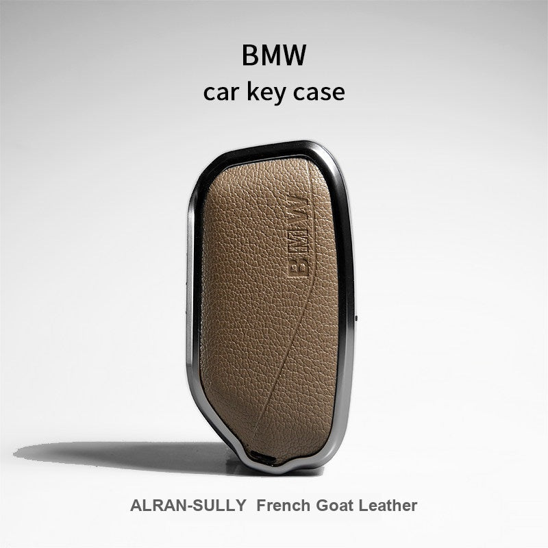 BMW New Model ALRAN French goat leather key fob case cover with keyring - fits X1 X3 X5 X7, 5 Series, 7 Series, 740Li, i7