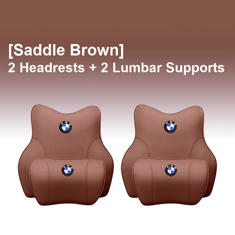BMW Saddle Brown - 2 Headrests + 2 Lumbar Supports - Memory Foam Cushion