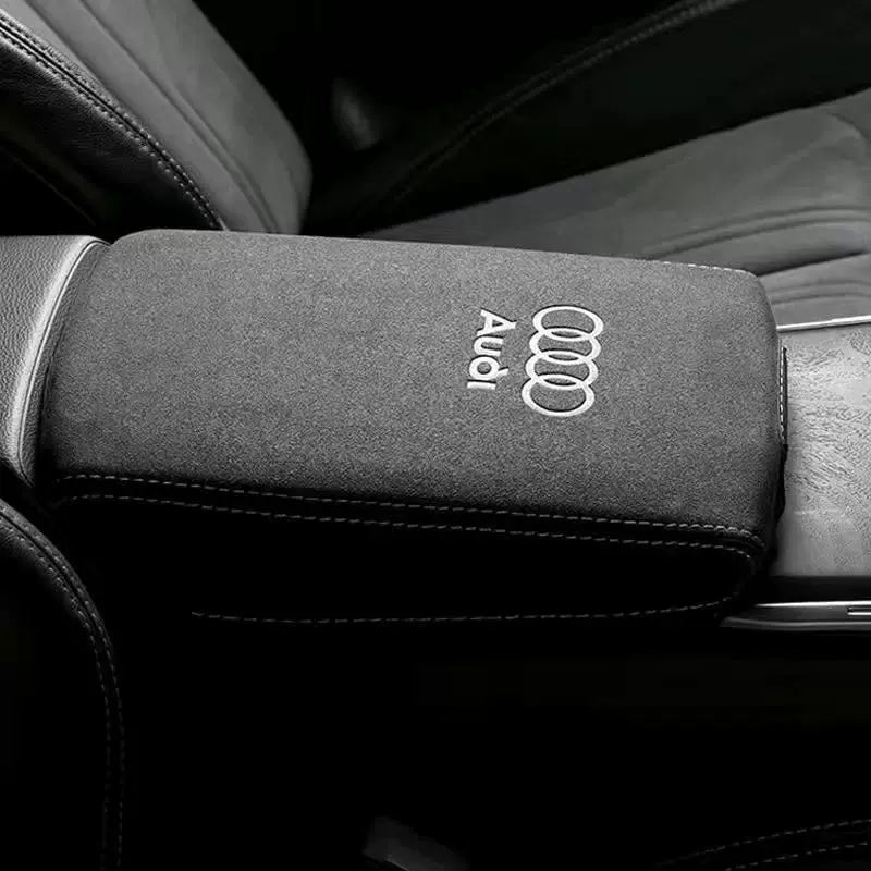 Audi rings suede armrest cover with contrast stitching
