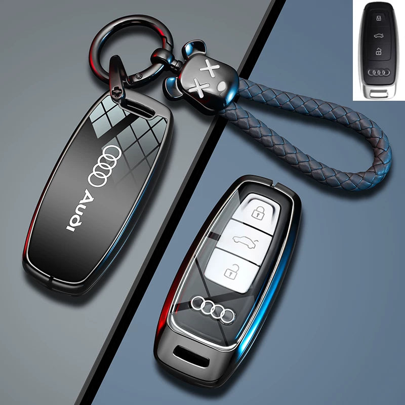 Ink Black Audi Type D key case with braided rope and bear charm