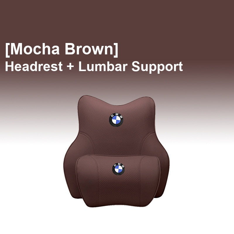BMW Mocha Brown - Headrest + Lumbar Support - Memory Foam Cushion