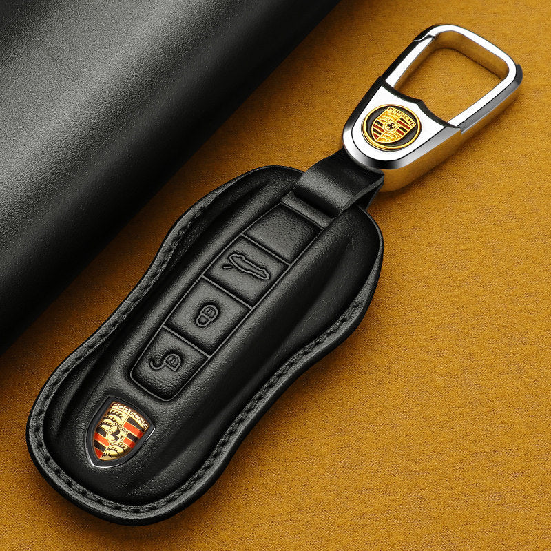 Premium Genuine Leather Porsche Key Case – Handcrafted Top-Grain Cowhide for 911, 718, Macan, Cayenne and Panamera