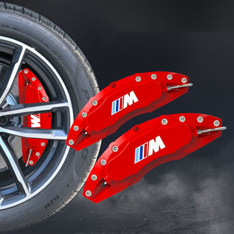 BMW M/M3 brake caliper cover close-up, Vibrant Red finish with M logo