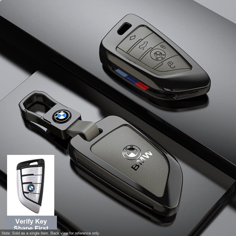 BMW Leather Key Fob Case - Style A, Meteorite Grey, Leather Buckle