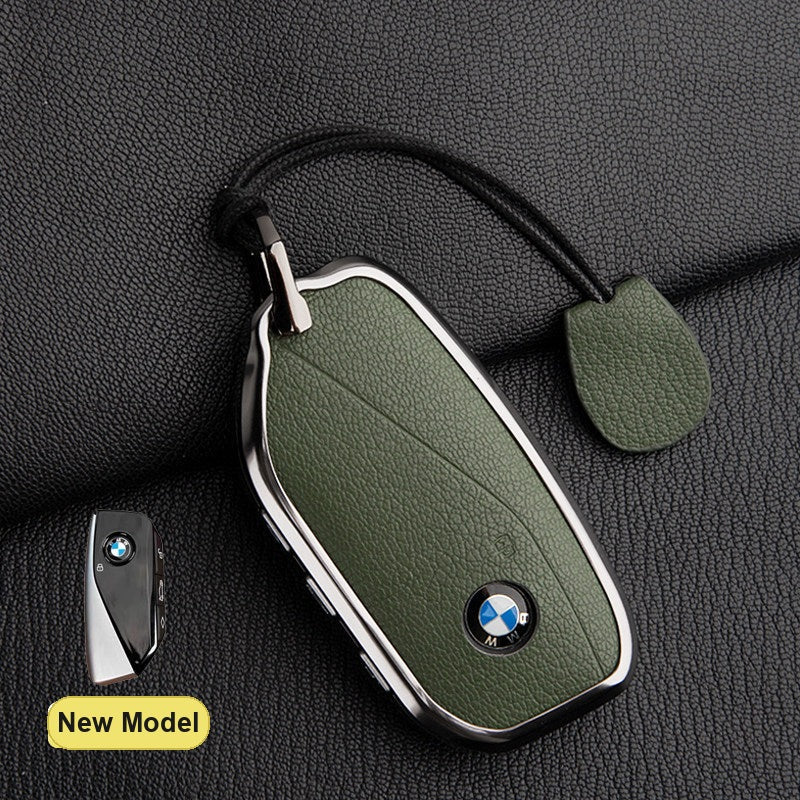 BMW New Model key fob case in Olive Green ALRAN French goat leather with Simple Rope Strap - fits X1 X3 X5 X7, 5/7 Series, 740Li, i7