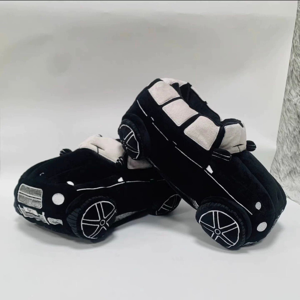 Black Mercedes G-Class style plush slipper pair