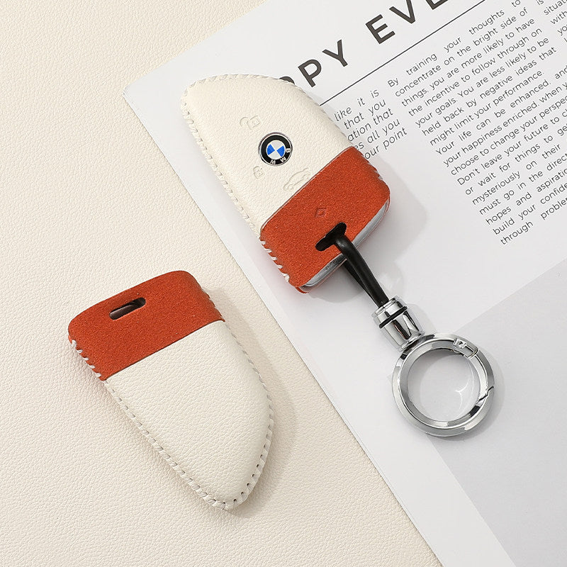 BMW Two-Tone Leather Key Case - Handmade Stitched Cover