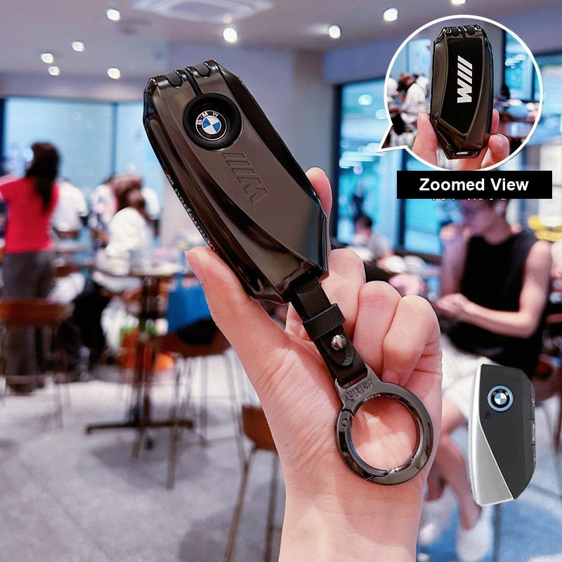 BMW key fob case - E Style Night Black [with round leather buckle]
