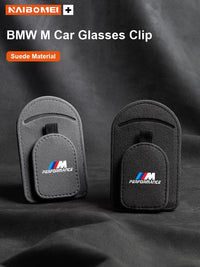 BMW brillenclip voor de zonneklep – suède zonnebrilhouder en etui