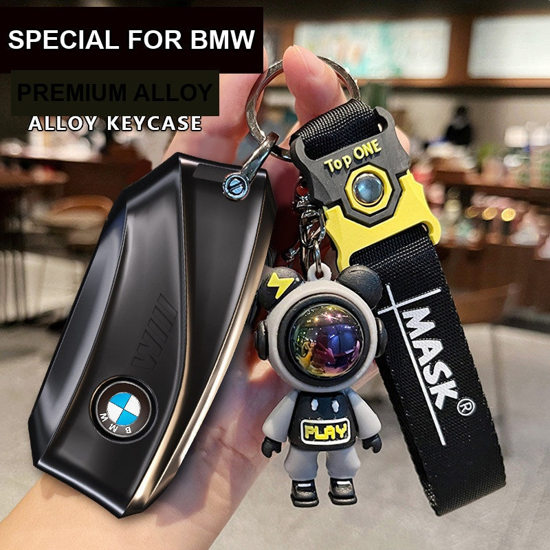 BMW key case gunmetal black with black astronaut charm keychain