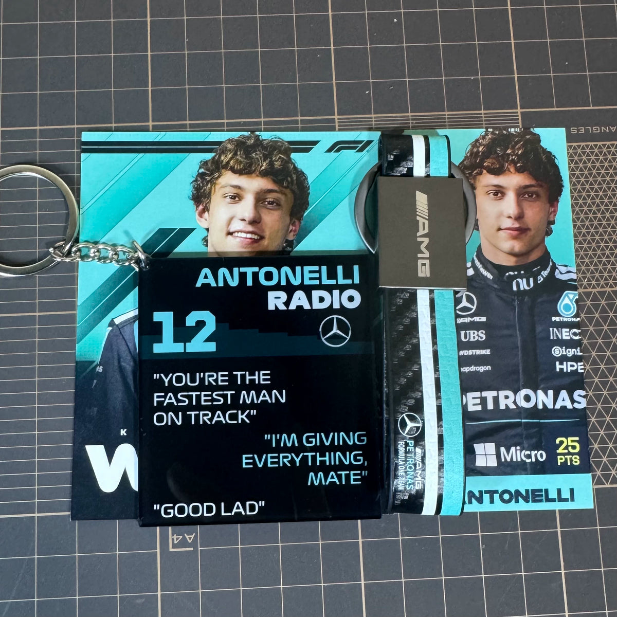 Antonelli radio pendant and AMG strap keychain set