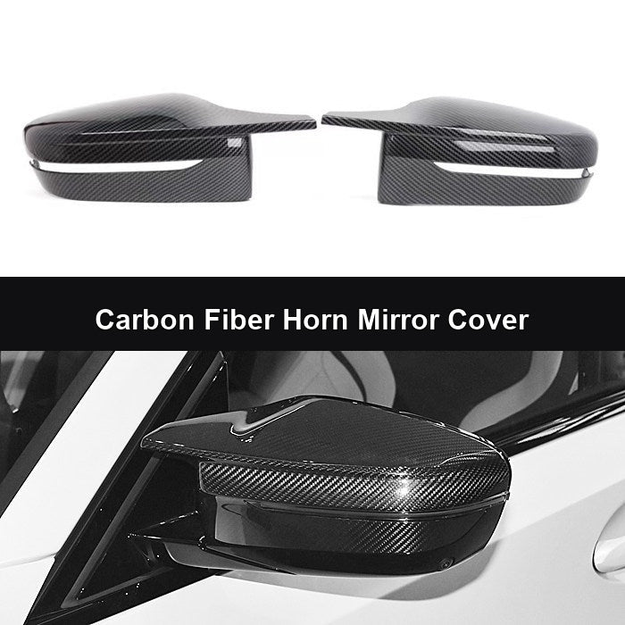 BMW glossy black horn mirror cover installed on vehicle