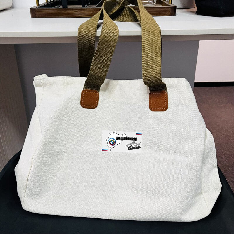 BMW canvas tote bag off-white with Nurburgring shark patch