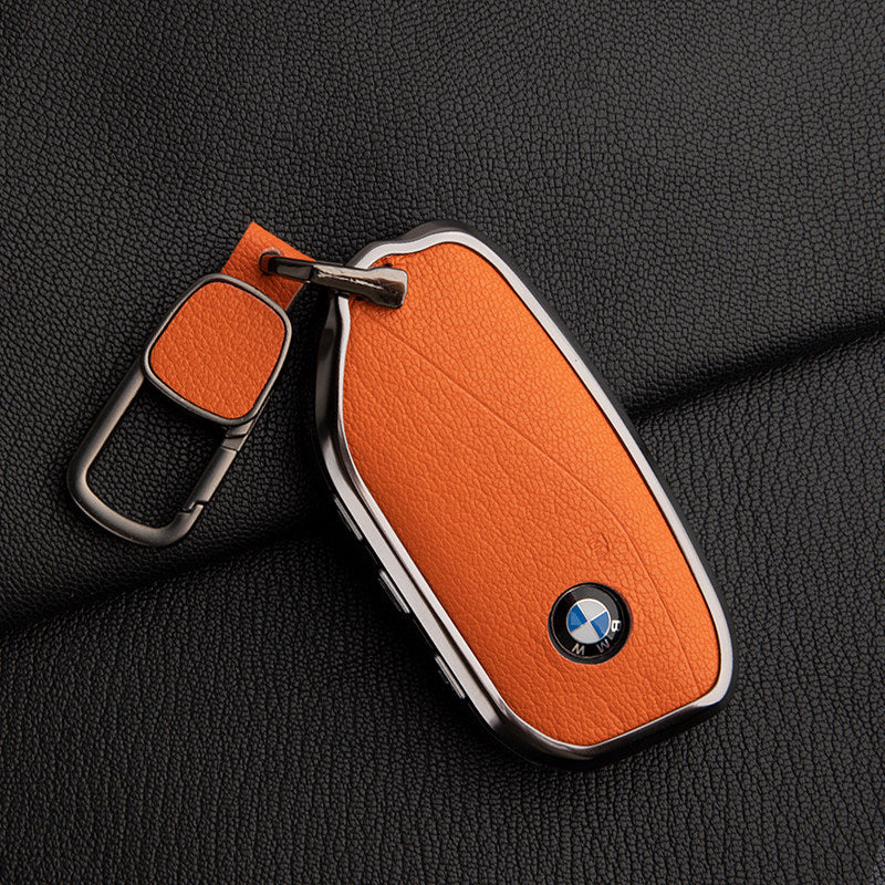 BMW New Model ALRAN French goat leather key fob case cover with keyring - fits X1 X3 X5 X7, 5 Series, 7 Series, 740Li, i7