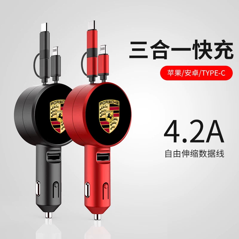 Suitable for Porsche special telescopic car charger one drag two fast charging charging line Cayenne Panamera car charger