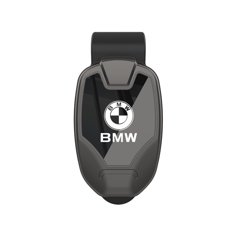 BMW sun visor glasses clip 3D render front view, gun gray finish