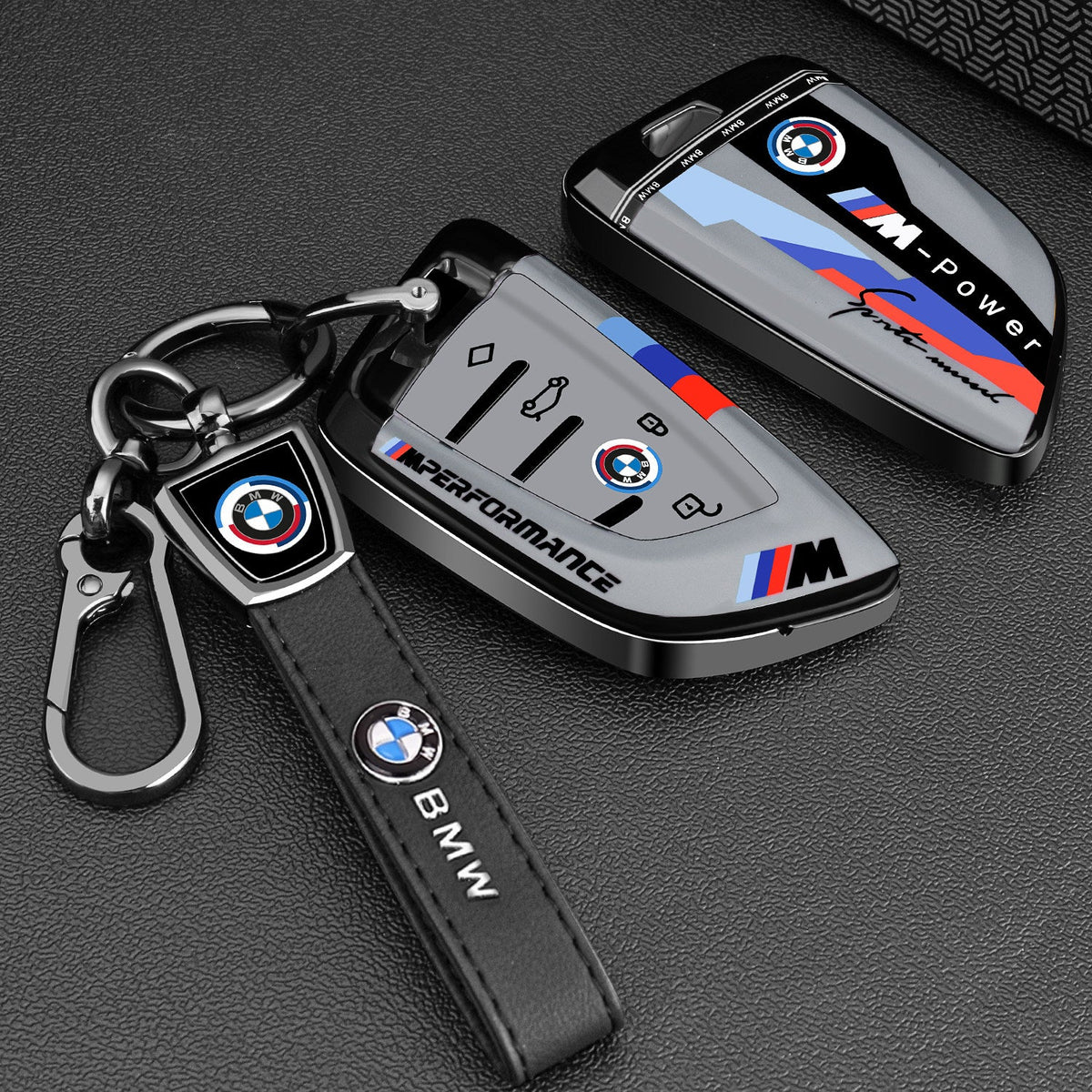 BMW Mineral Gray painted key case cover with color-changing Pixiu charm for 3 5 Series X1 X3 X5 i3 smart key