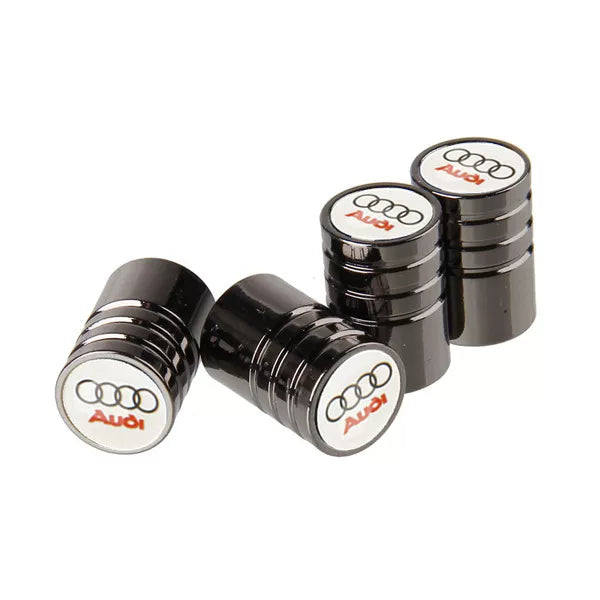 Audi Crystal Dome Emblem Valve Caps – Ribbed Chrome Luxury Set of 4