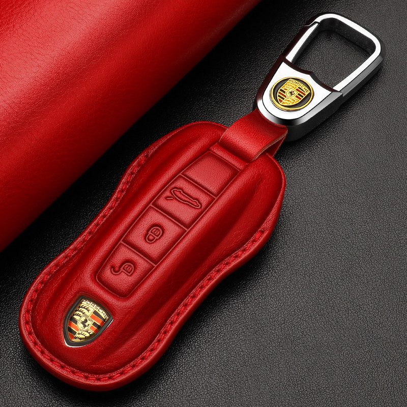 Premium Genuine Leather Porsche Key Case – Handcrafted Top-Grain Cowhide for 911, 718, Macan, Cayenne and Panamera