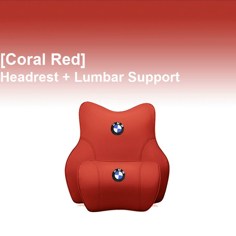 BMW Coral Red - Headrest + Lumbar Support - Memory Foam Cushion