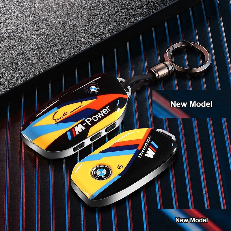BMW key case New Model - Track Yellow (PC Metal) + Bullet Round Buckle