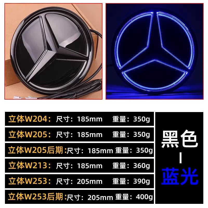 Suitable for Mercedes-Benz luminous marks: Grade A, B, C, E, GLC, GLK, ML, R, CLA, SLK 3D mirror marks