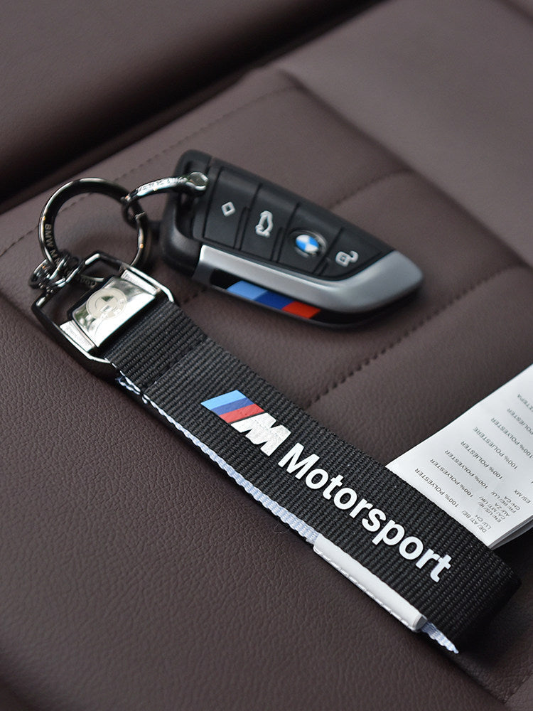 BMW M Motorsport Metal Keychain - Woven Lanyard with Alloy Clasp