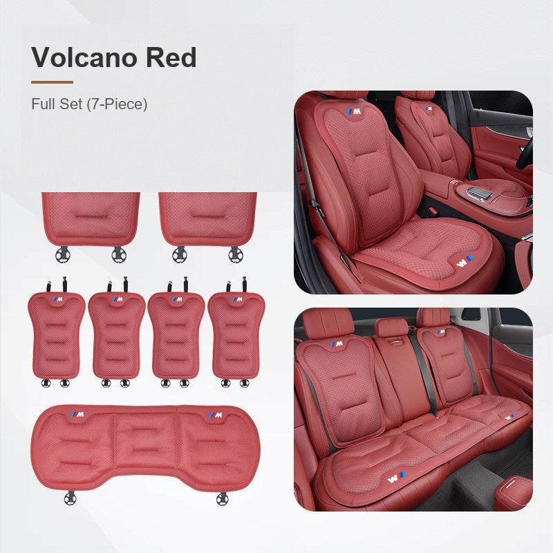 BMW ice silk seat cushion, Volcano Red, Full Set - Front, Rear & Backrest (7-Piece)