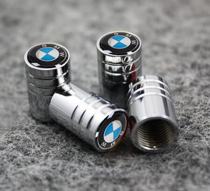BMW roundel silver tire valve caps close-up