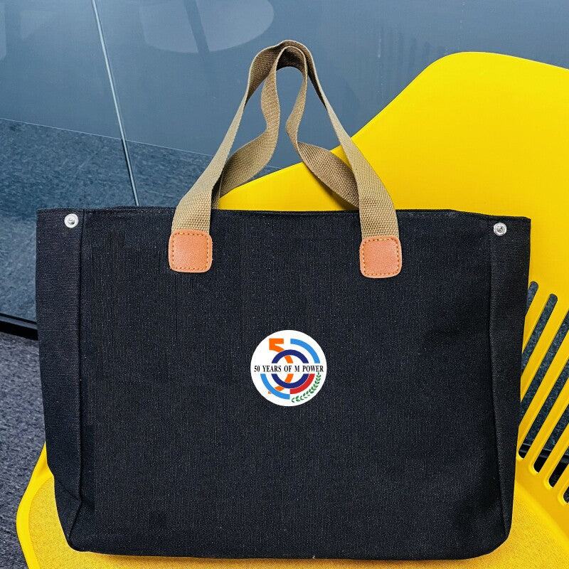 BMW canvas tote bag black with BMW roundel racing patch