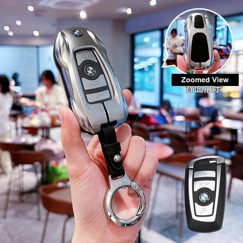 BMW key fob case - Style A Night Silver [with round leather clasp]