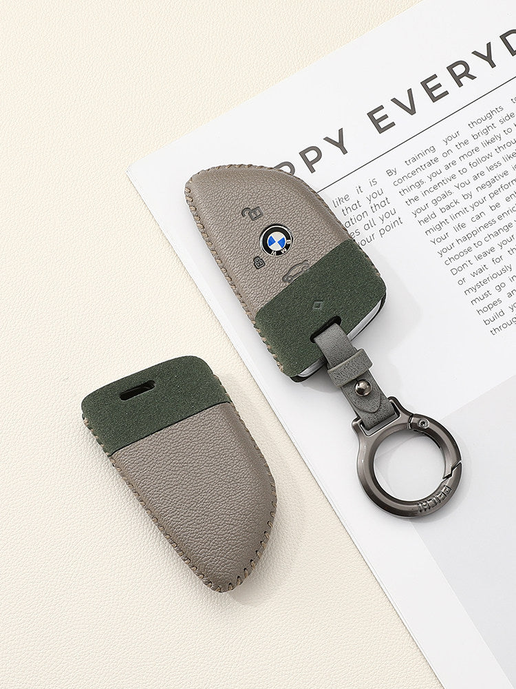 BMW Two-Tone Leather Key Case - Handmade Stitched Cover