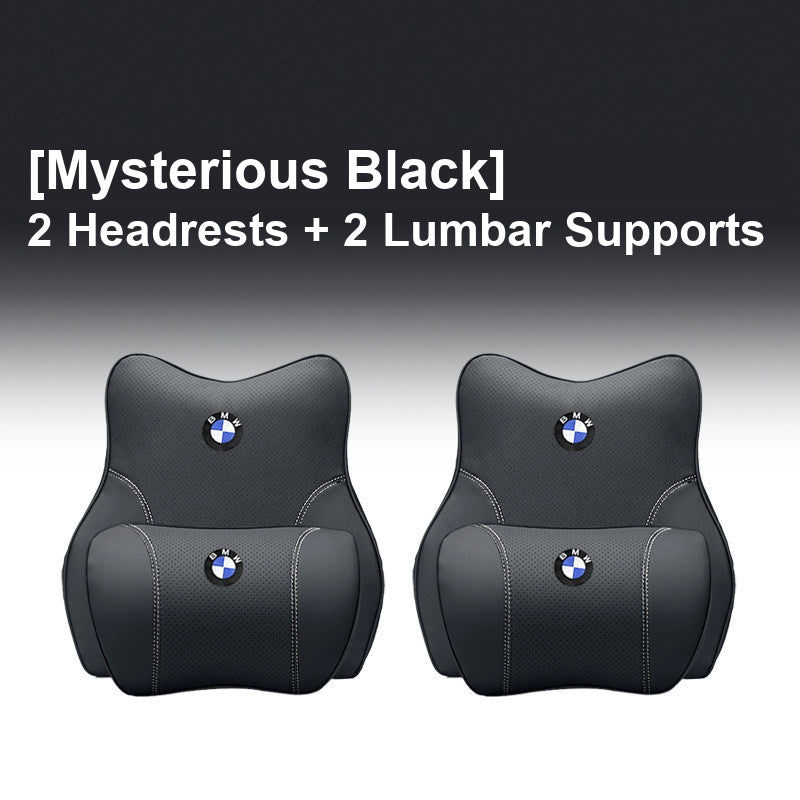 BMW Mysterious Black - 2 Headrests + 2 Lumbar Supports - Memory Foam Cushion