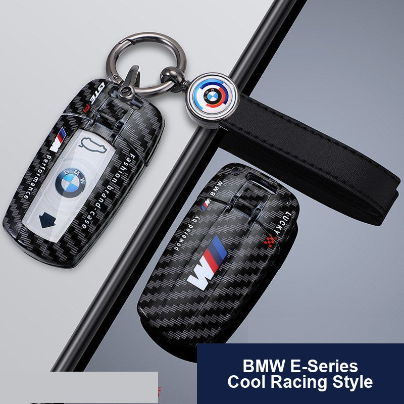 BMW E-Series key fob case - black, white and carbon fiber shell covers with keychain