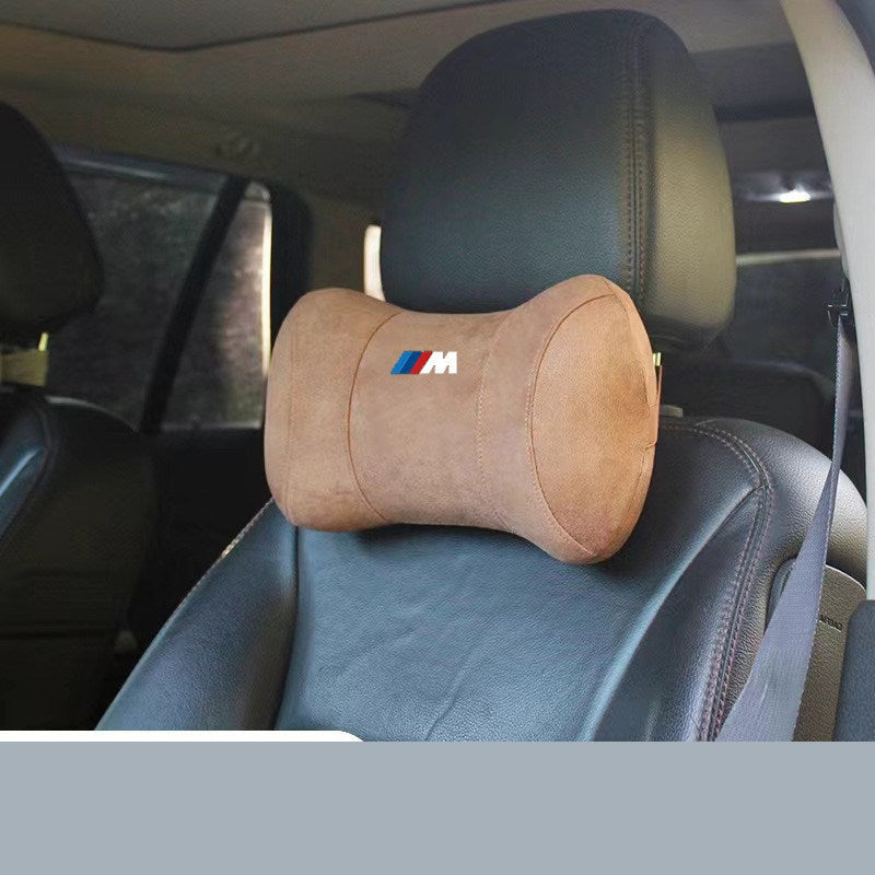 BMW M Performance headrest cushion in brown installed on car seat