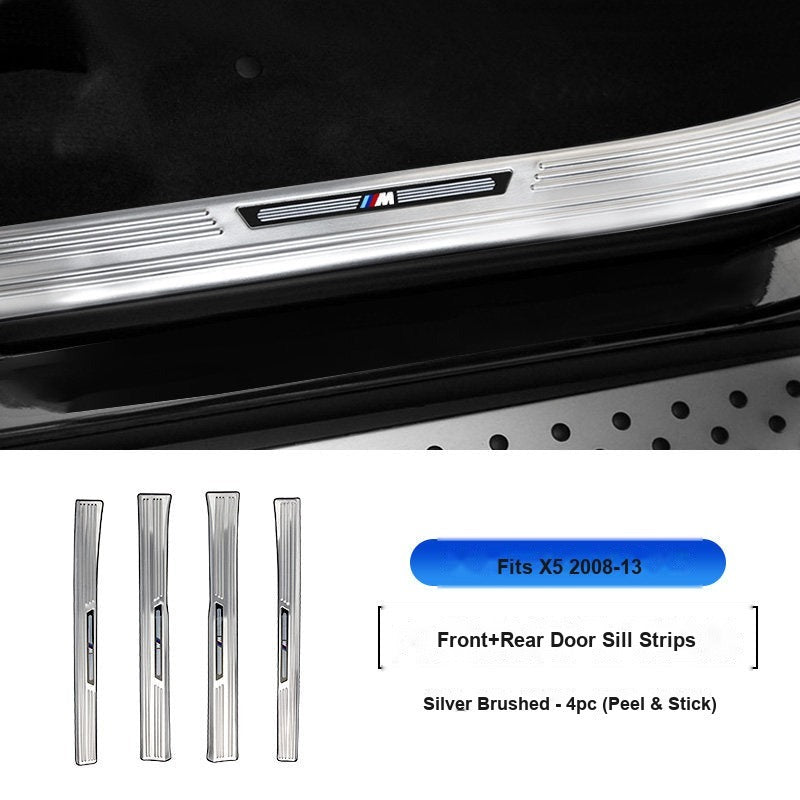 BMW 2008-2013 X5 Door Sill Strip - 4-Piece (Interior Only) - Silver Stainless Steel Scuff Plate Guard
