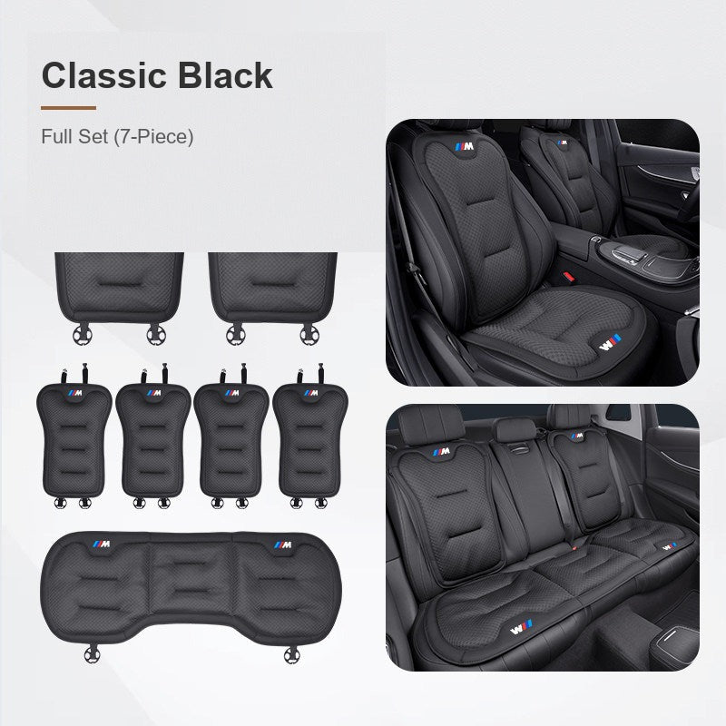 BMW ice silk seat cushion, Classic Black, Full Set - Front, Rear & Backrest (7-Piece)
