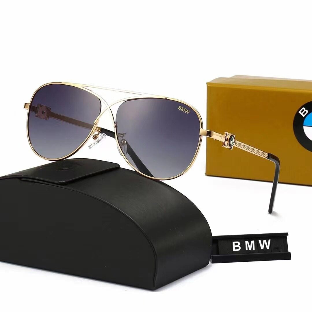 Gold frame gray gradient BMW polarized aviator sunglasses with case