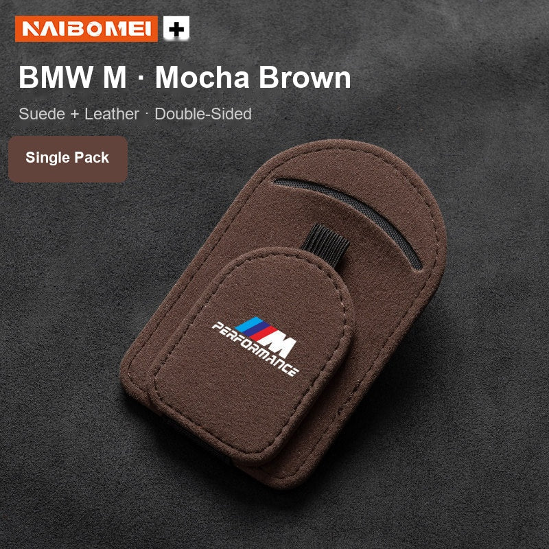 BMW M Performance suede visor glasses clip mocha brown
