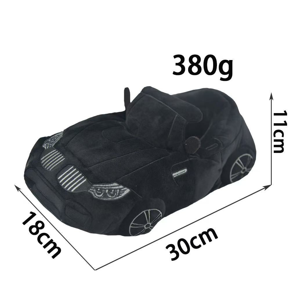 Black BMW-style sports car plush slippers, 380g pair, 30x18cm