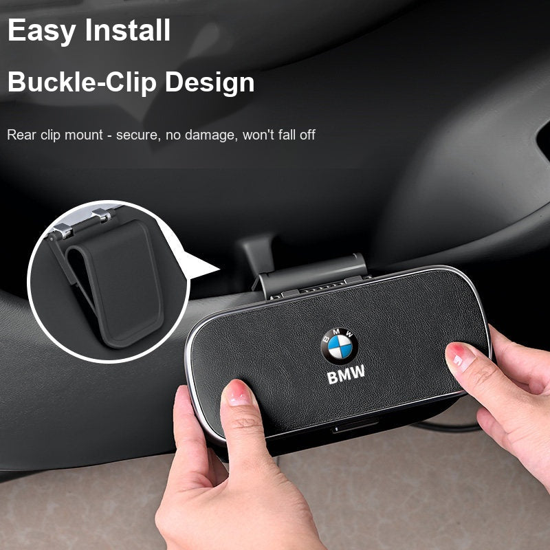 BMW car trash bin black color, easy install buckle-clip rear mount